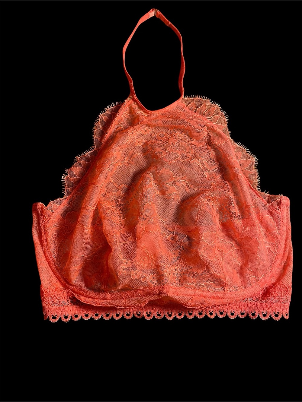 NWOT Victoria's Secret Coral Lace Halter Bralette. Size 34DD